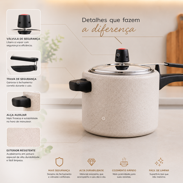 Panela de Pressão Brinox Ceramic Life 4,5L - Antiaderente Baunilha