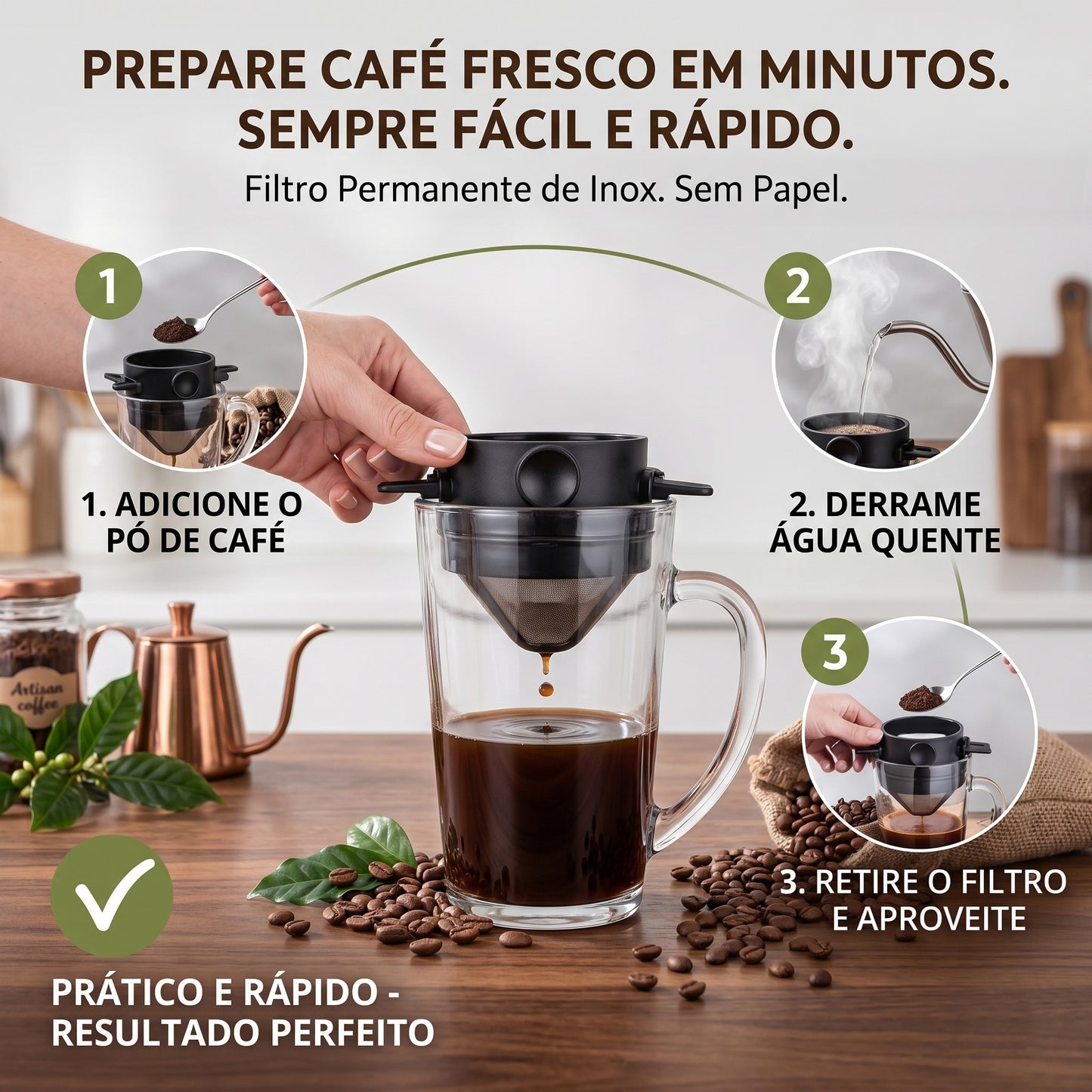 Mini Coador EcoBrew Portátil - Café Fresco em Qualquer Lugar