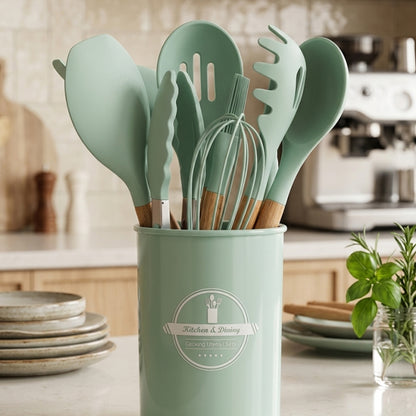Kit Chef Elegance 12 Peças - Utensílios em Silicone e Bambu