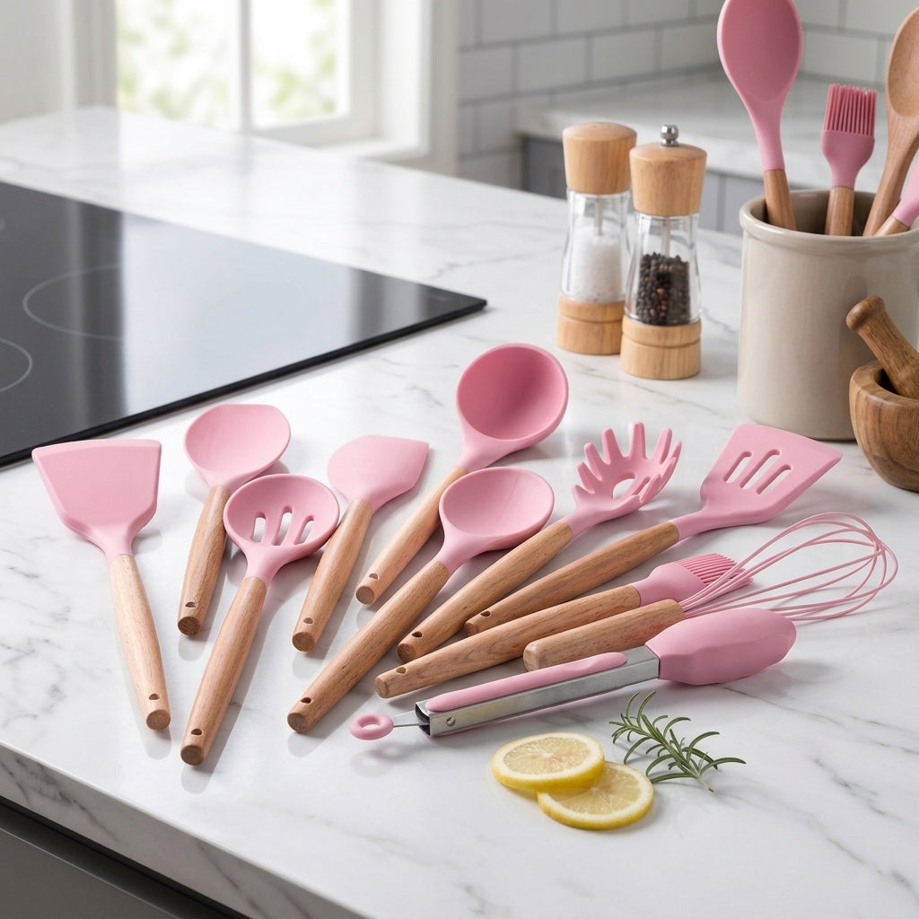 Kit Chef Elegance 12 Peças - Utensílios em Silicone e Bambu