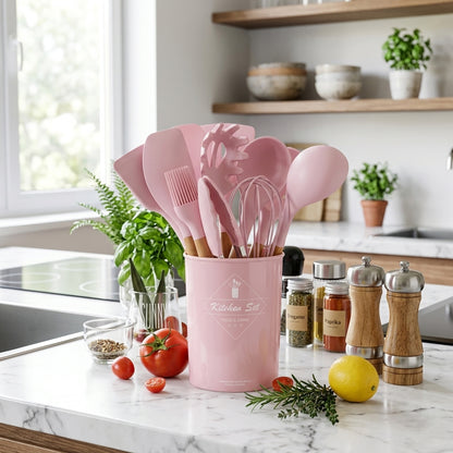 Kit Chef Elegance 12 Peças - Utensílios em Silicone e Bambu