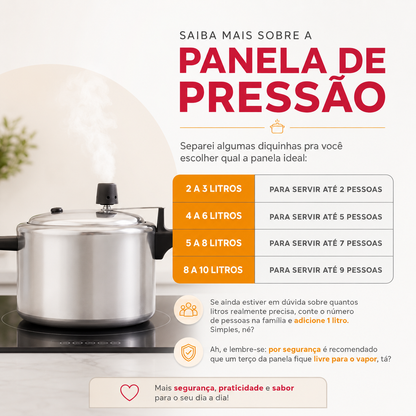 Panela de Pressão Panelux Classic 4,5L - Alumínio Polido com Fechamento Seguro