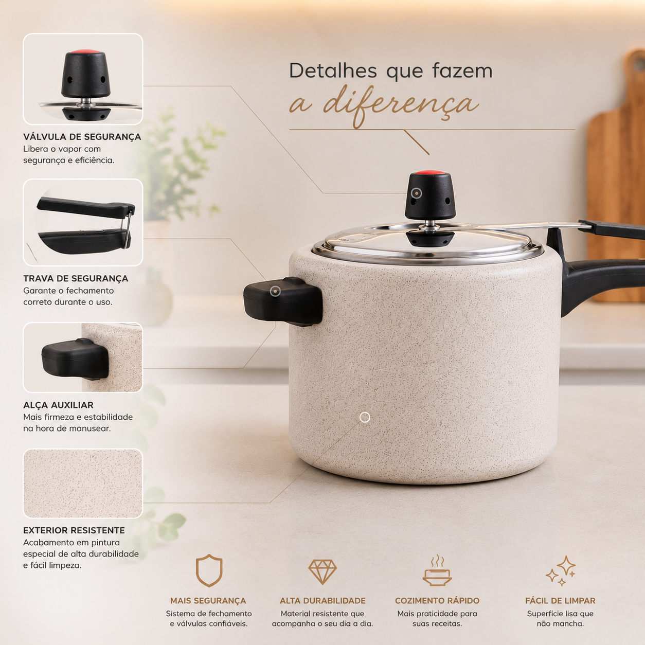 Panela de Pressão Brinox Ceramic Life 4,5L - Antiaderente Baunilha