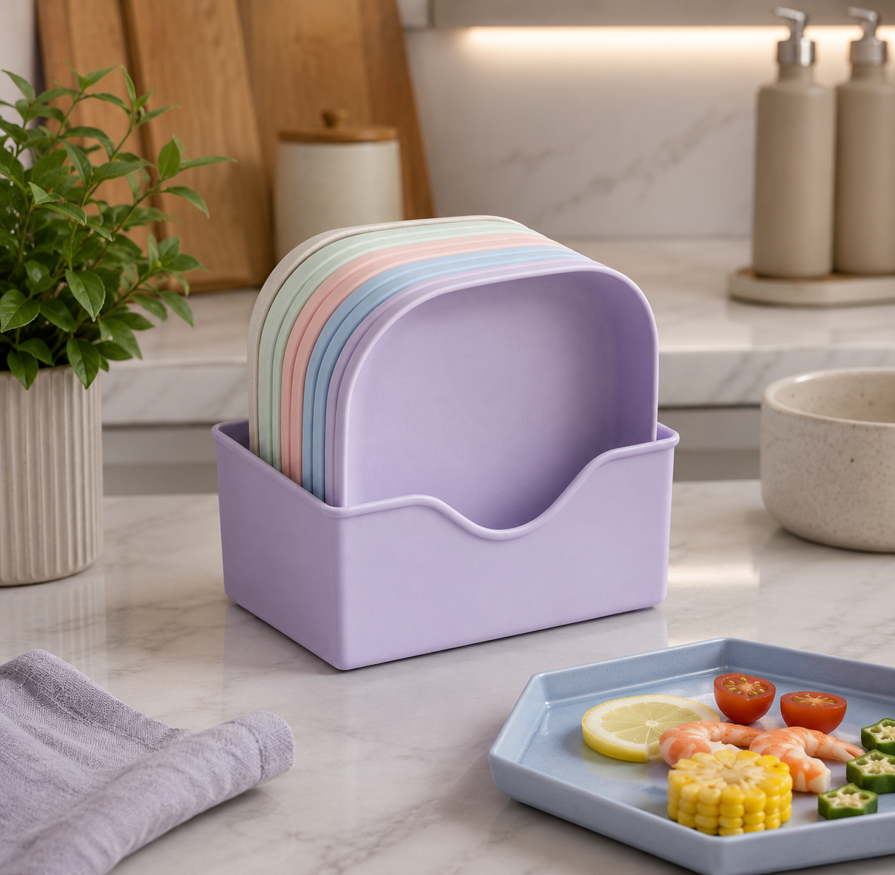 Kit Eco Gourmet 10 Pratos Inquebráveis com Base Organizadora