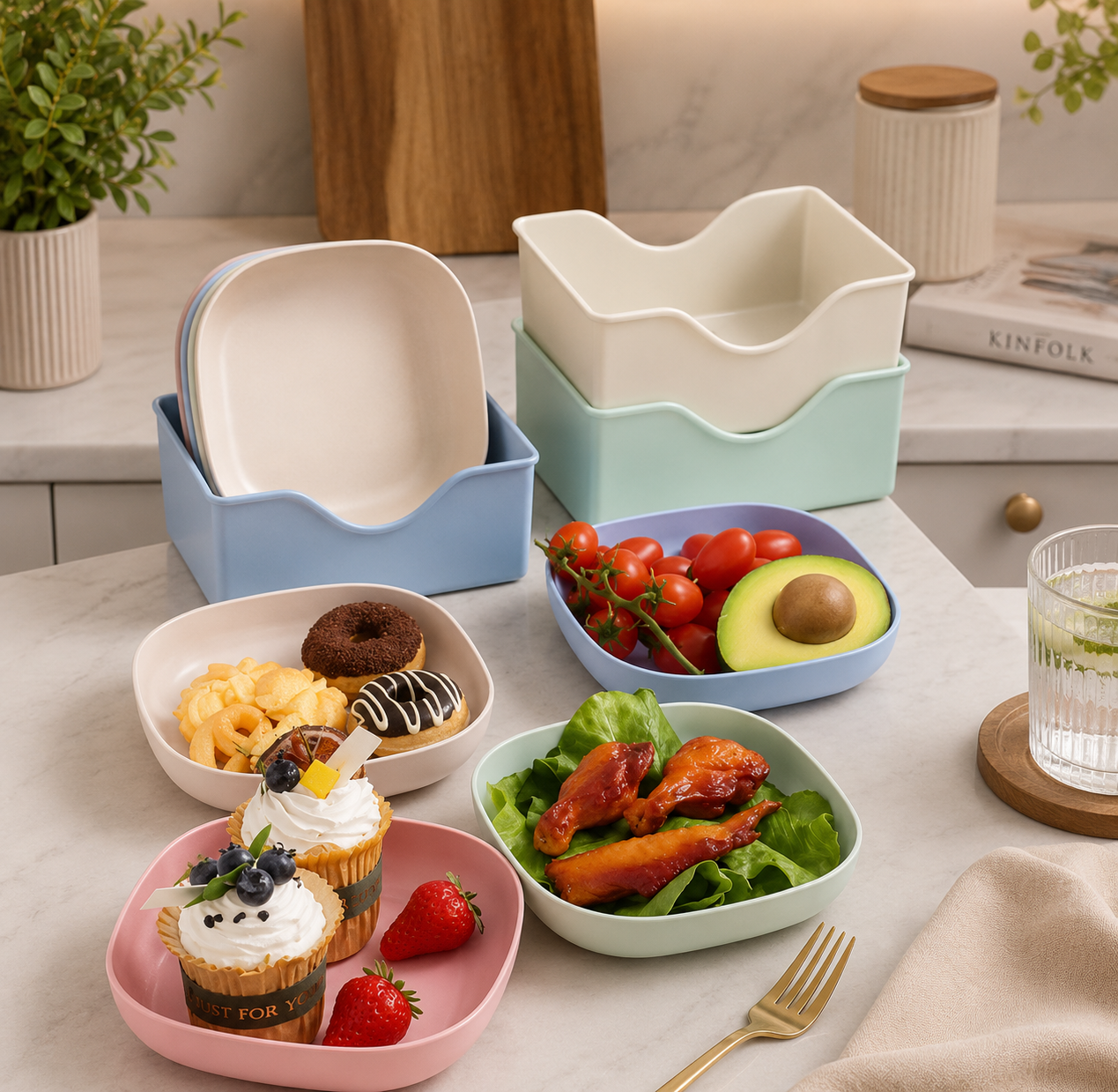Kit Eco Gourmet 10 Pratos Inquebráveis com Base Organizadora