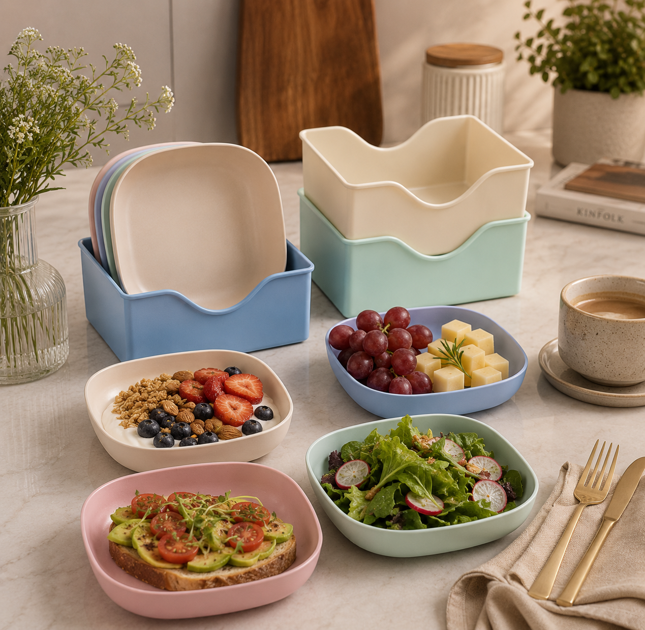 Kit Eco Gourmet 10 Pratos Inquebráveis com Base Organizadora