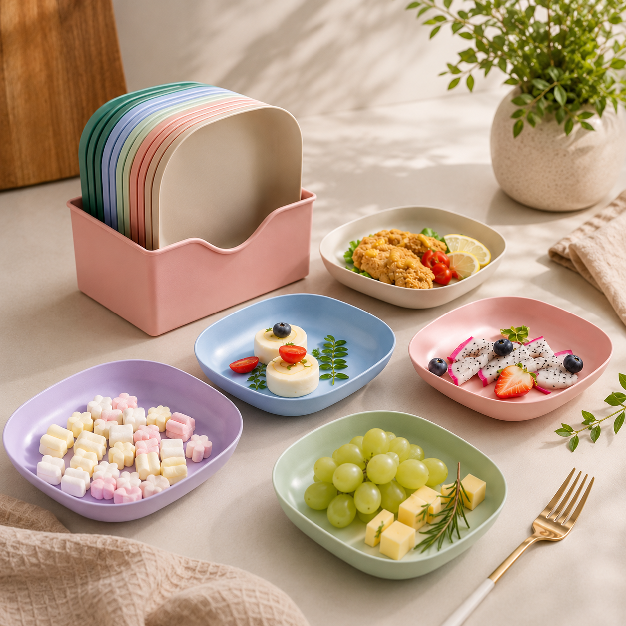 Kit Eco Gourmet 10 Pratos Inquebráveis com Base Organizadora