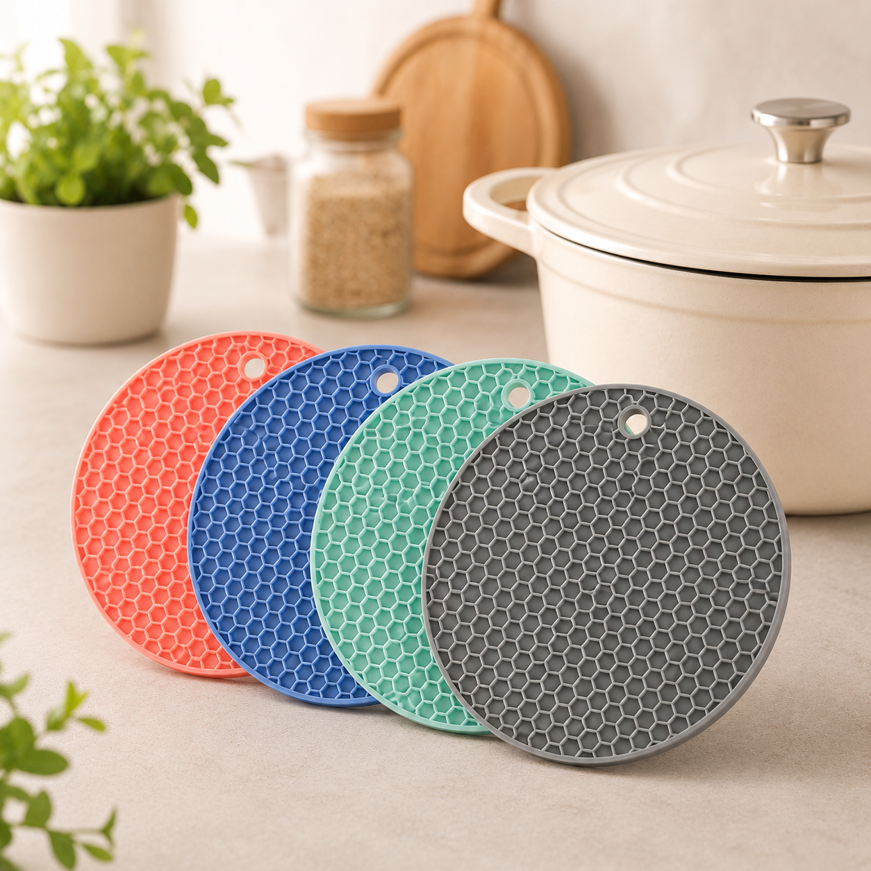 Descanso Térmico para Bancadas - Kit 4 Unidades de Silicone Premium