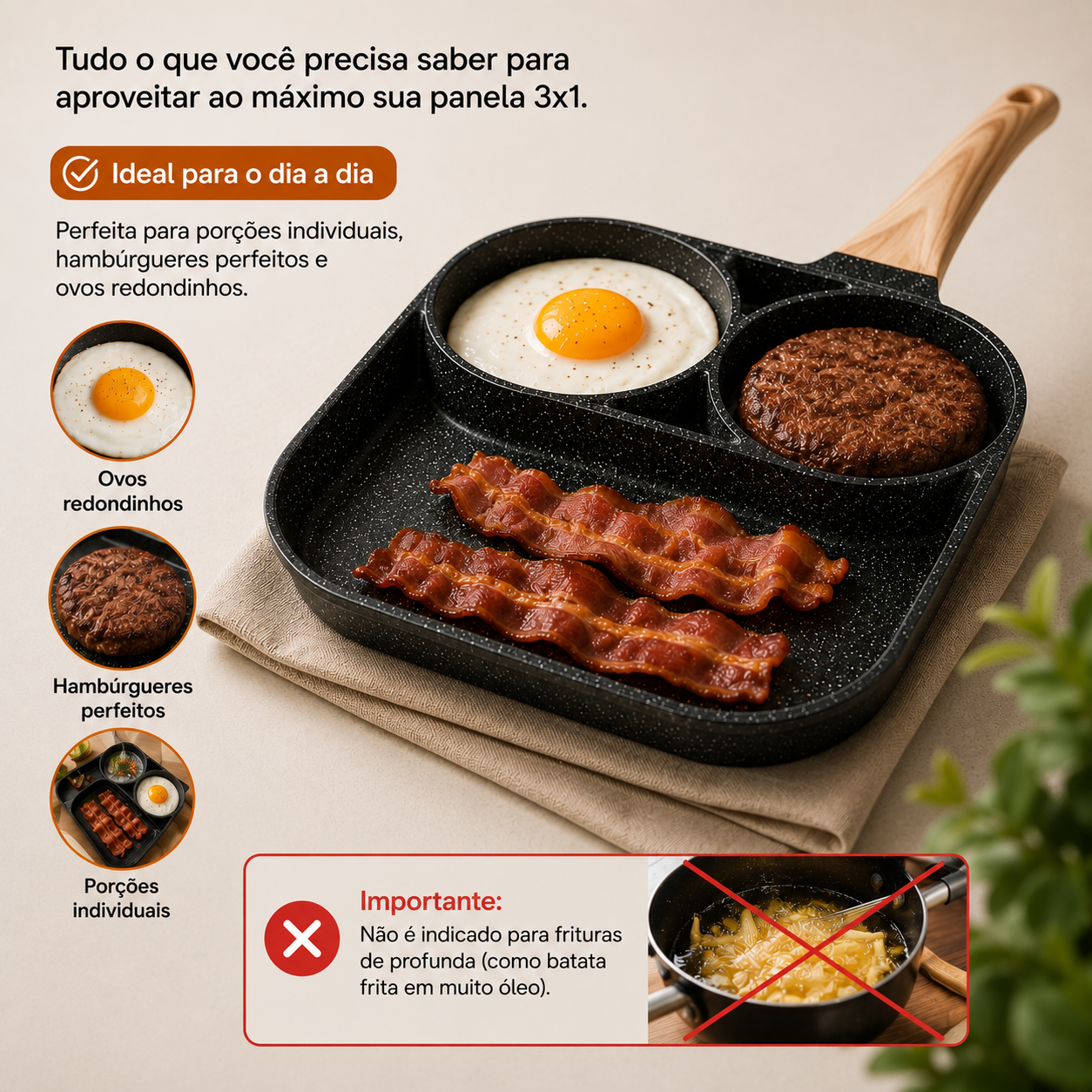 Multi-Frigideira Premium 3 em 1 | Antiaderente Máx.