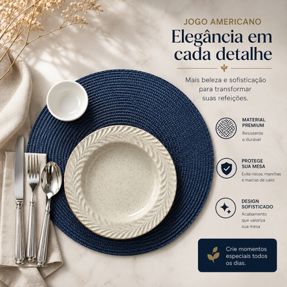 Kit 4 Jogos Americanos Navy Elegance - Trama Lavável e Antiderrapante