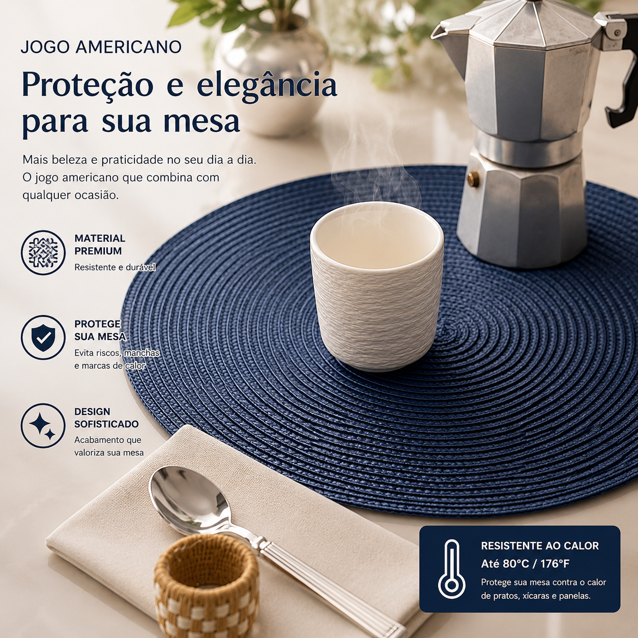 Kit 4 Jogos Americanos Navy Elegance - Trama Lavável e Antiderrapante