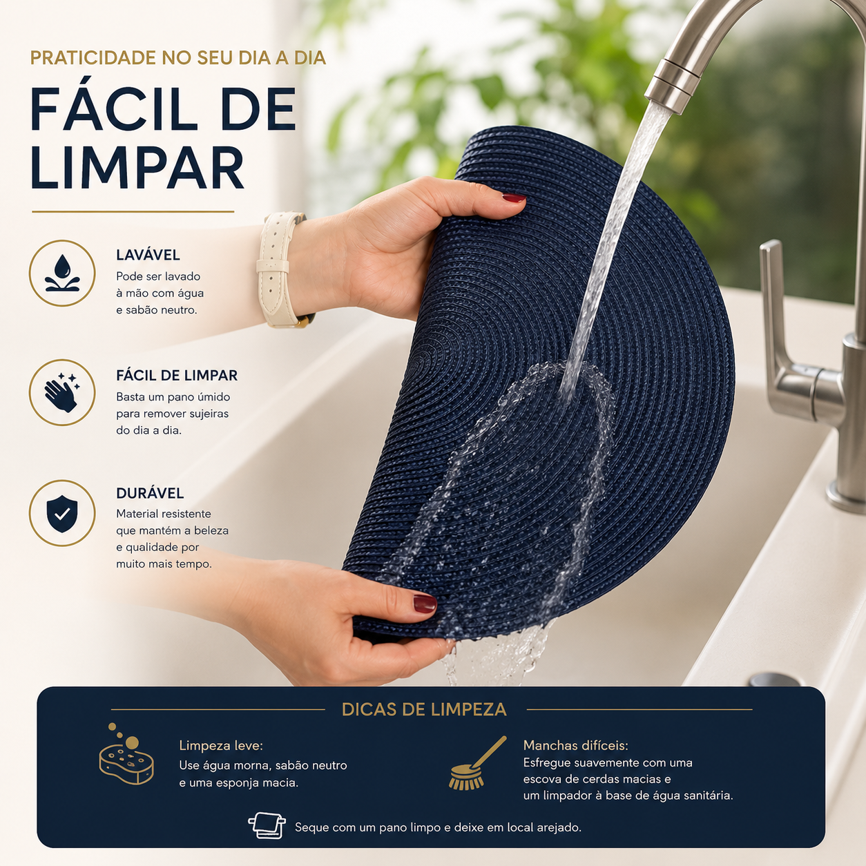 Kit 4 Jogos Americanos Navy Elegance - Trama Lavável e Antiderrapante