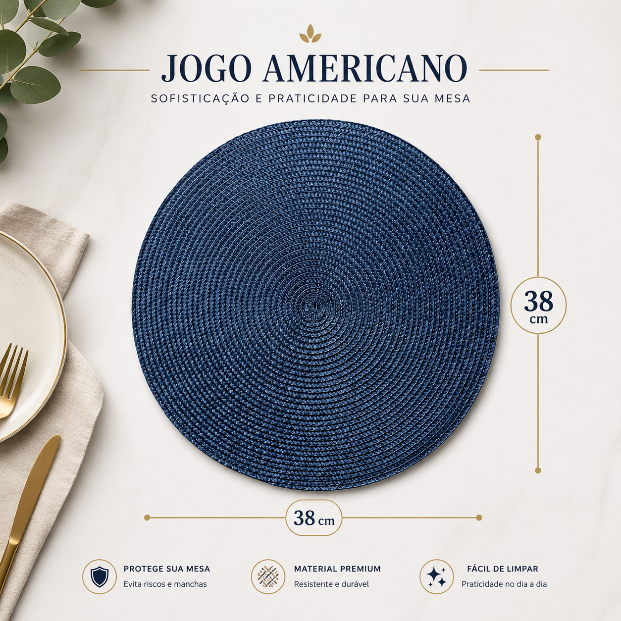 Kit 4 Jogos Americanos Navy Elegance - Trama Lavável e Antiderrapante