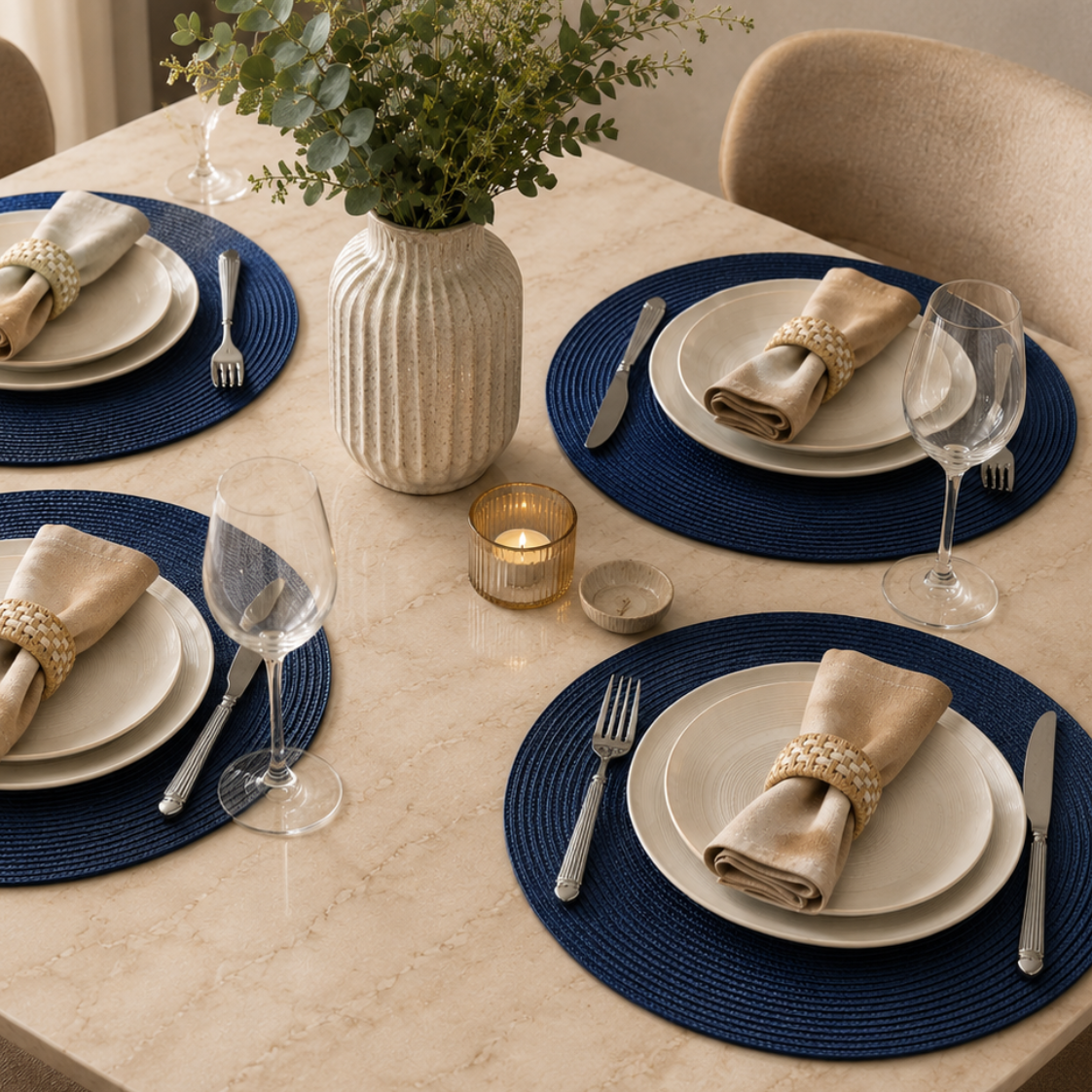 Kit 4 Jogos Americanos Navy Elegance - Trama Lavável e Antiderrapante