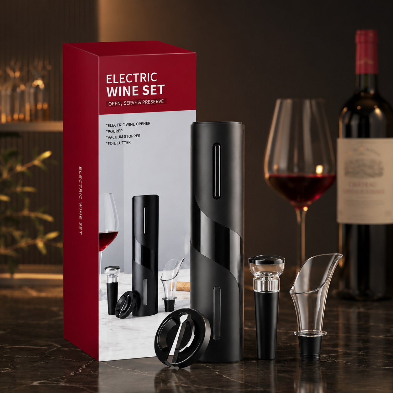 Kit Sommelier Premium - Abridor de Vinho Elétrico