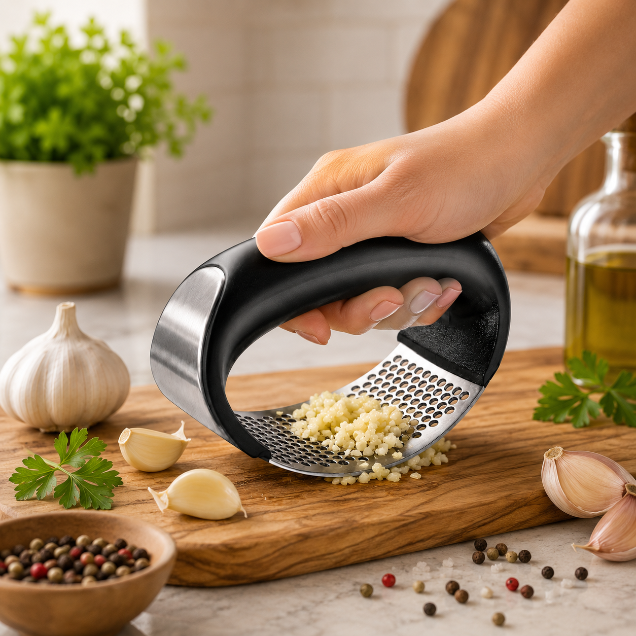 Amassador Ergonômico Inox - Alho Triturado sem Cheiro nas Mãos